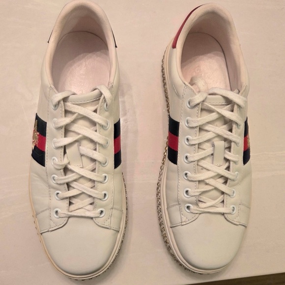 Gucci Women’s Ace Embellished Crystal White Sneakers 37 - Picture 1 of 9